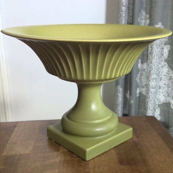 Hyalyn Pottery Pedestal Compote Bowl Green, Vintage VTG Mid-Century - Picture 5 of 7
